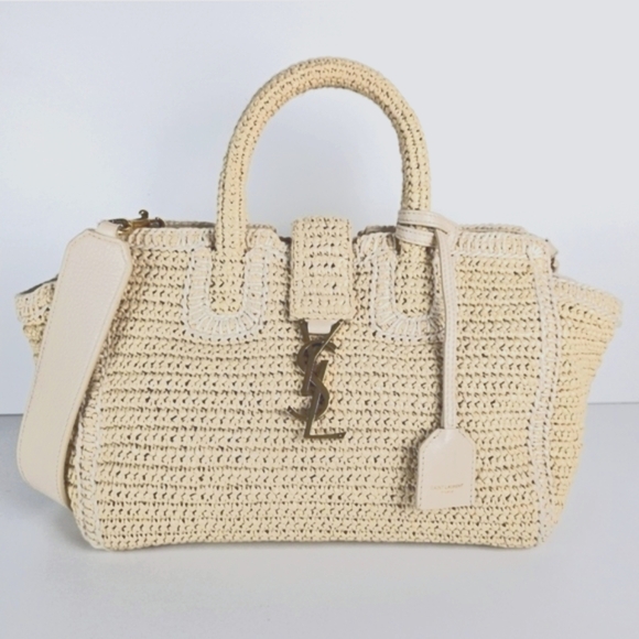 Saint Laurent Cream Woven Satchel - Picture 1 of 9